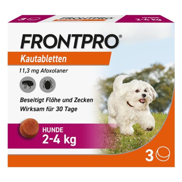 FRONTPRO Kautabletten für Hunde gegen Zecken & Flöhe 2-4 kg