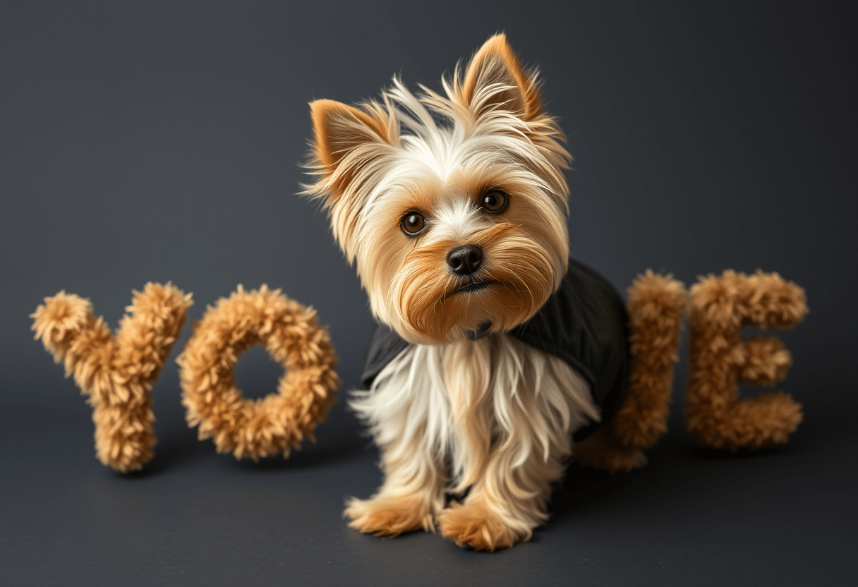 ein süßer Golddust Yorkshire Terrier posiert für das Foto