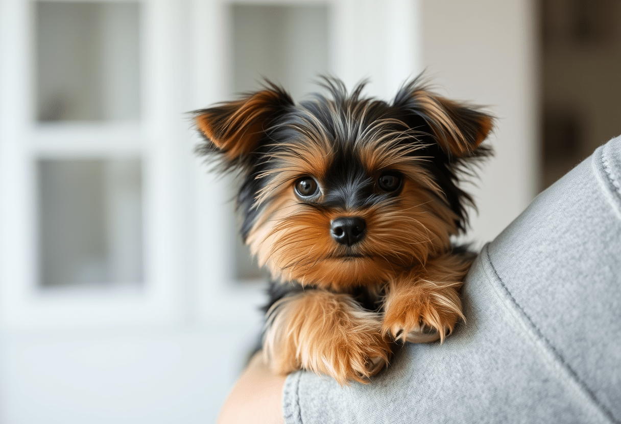 Ein Mini Yorkshire Terrier auf dem Arm