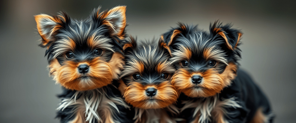 Junge und alte liebevolle Yorkshire Terrier in Not